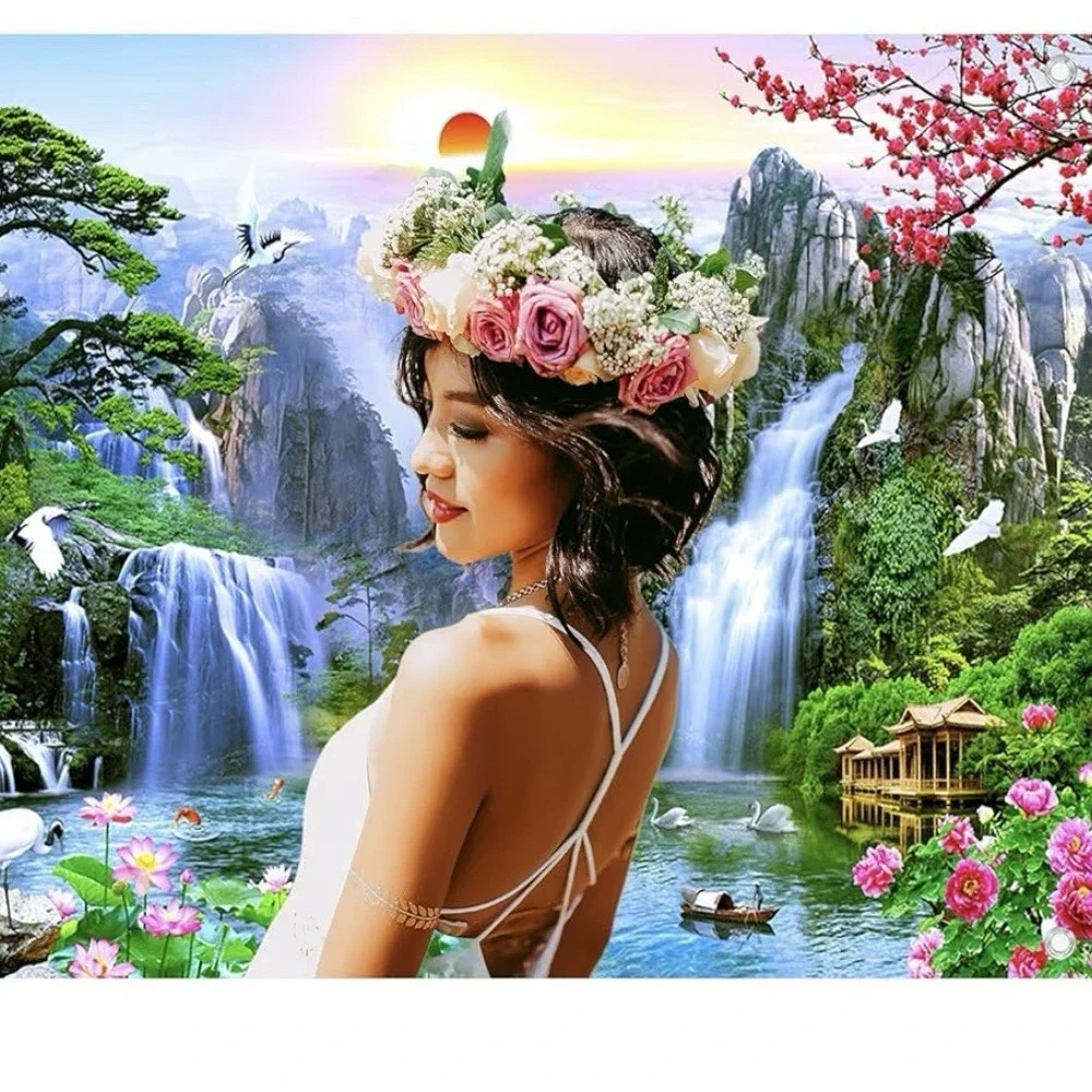 10x8 Ft Lanscape Photography Fairyland Mountain Lake Waterfall Backdrop